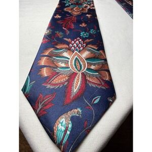 KETCH Mens Navy Blue Floral Bird Polyester Necktie